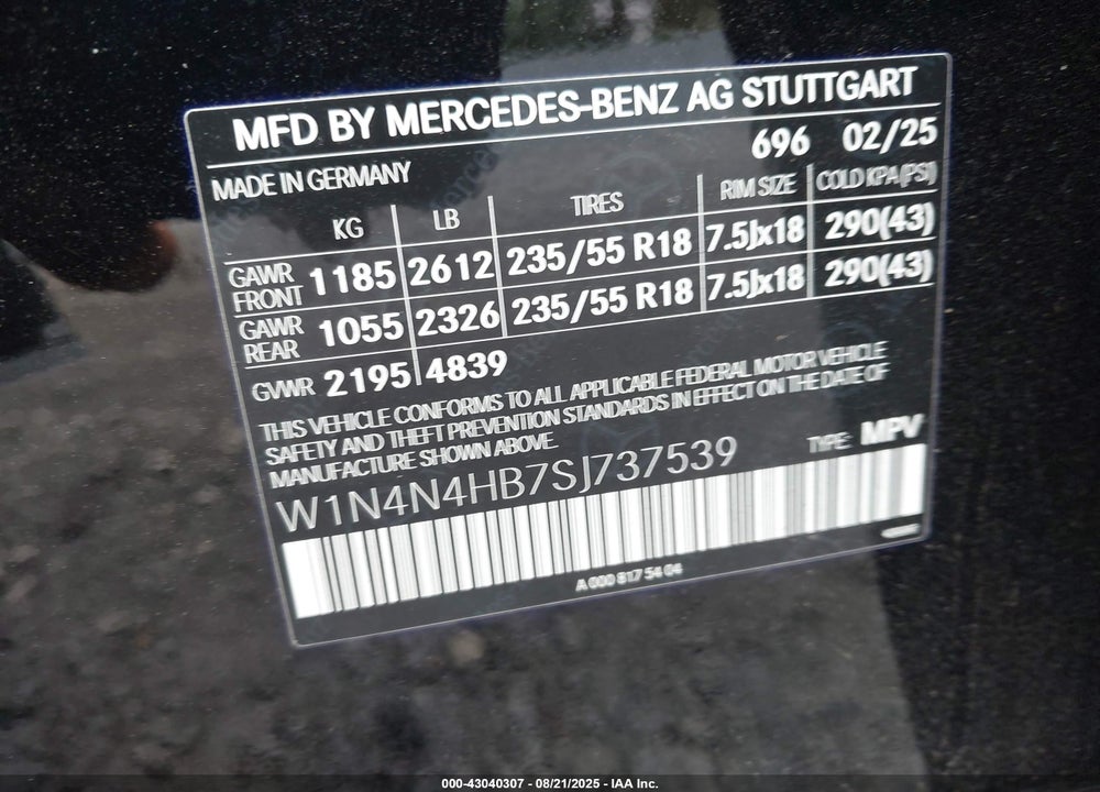 2025 MERCEDES-BENZ GLA-CLASS VIN: W1N4N4HB7SJ737539