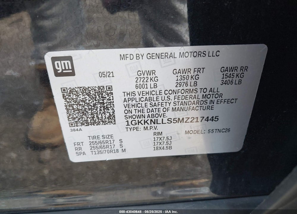 2021 GMC ACADIA VIN: 1GKKNLLS5MZ217445