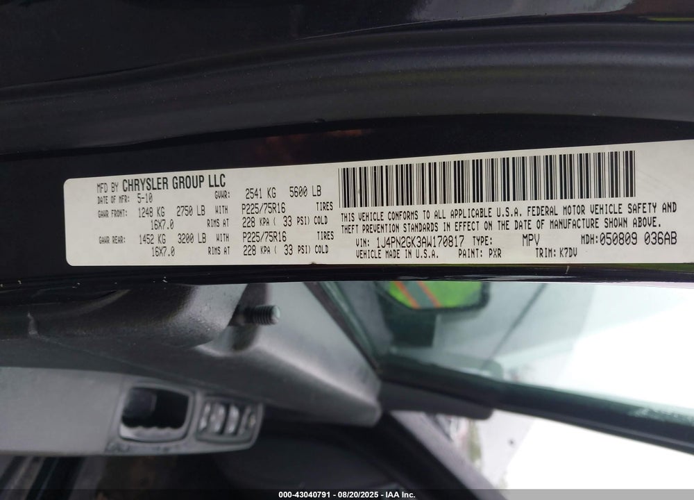 2010 JEEP LIBERTY VIN: 1J4PN2GK3AW170817