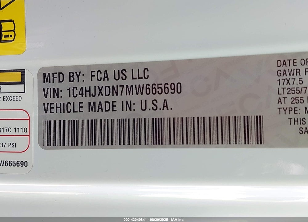 2021 JEEP WRANGLER UNLIMITED WILLYS 4X4 VIN: 1C4HJXDN7MW665690