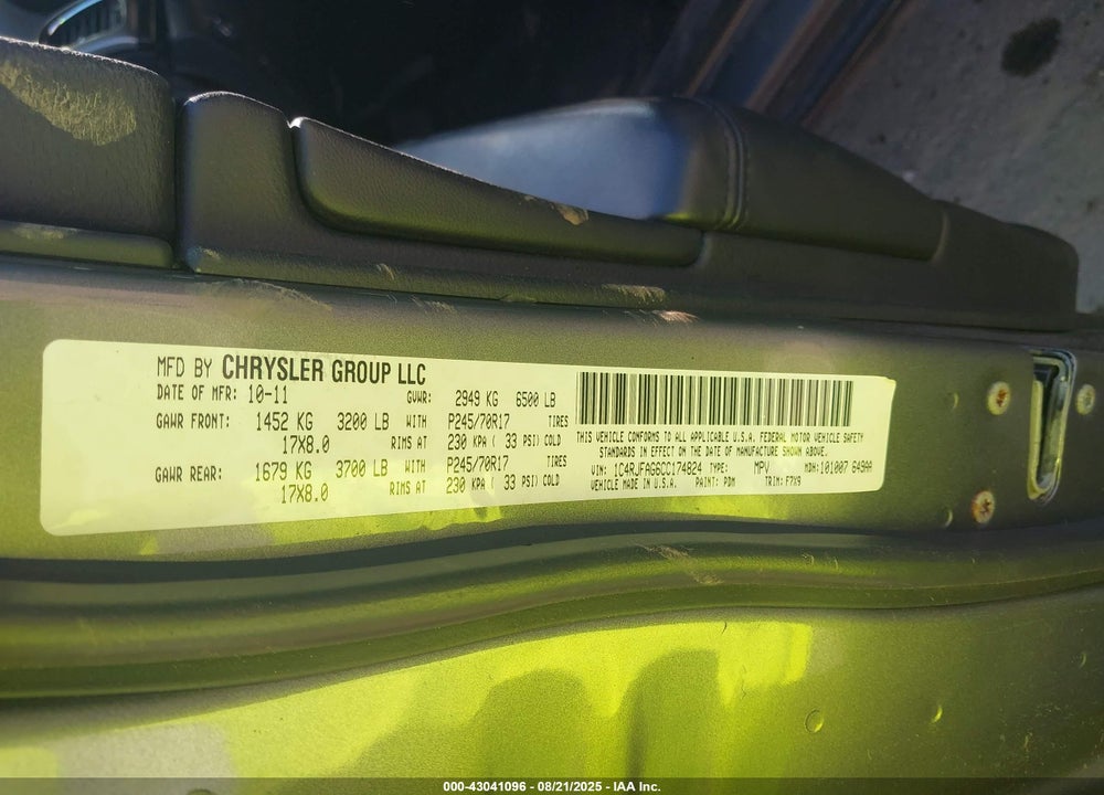 2012 JEEP GRAND CHEROKEE LAREDO VIN: 1C4RJFAG6CC174824