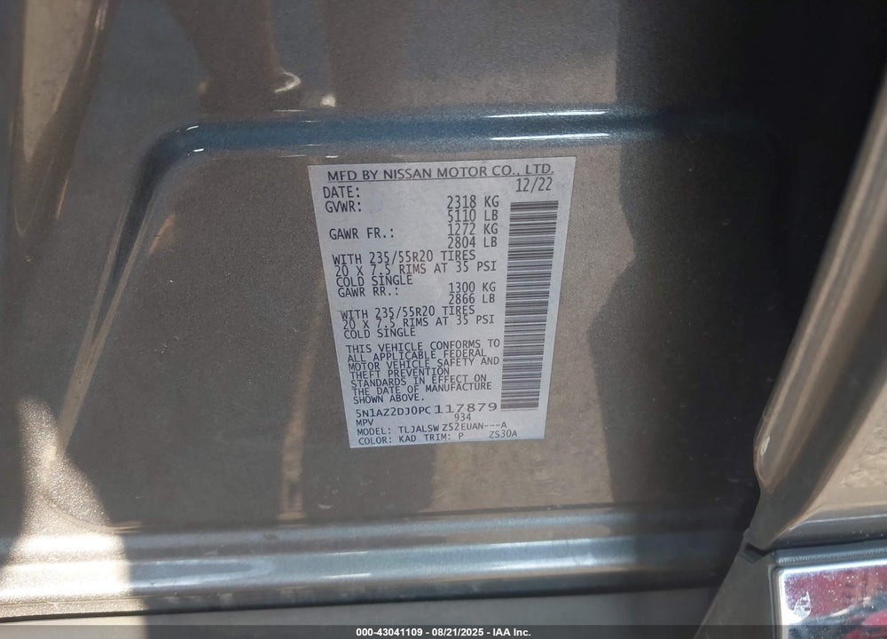 2023 NISSAN MURANO VIN: 5N1AZ2DJ0PC117879