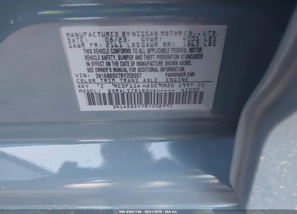 2024 NISSAN SENTRA VIN: 3N1AB8DV7RY208997