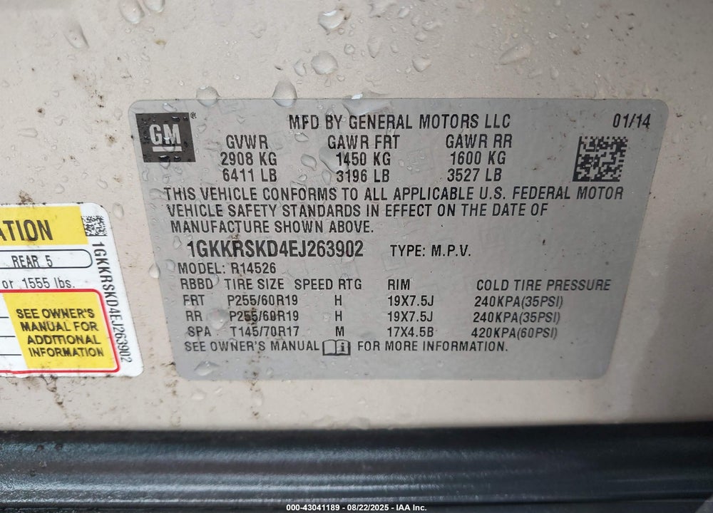 2014 GMC ACADIA VIN: 1GKKRSKD4EJ263902