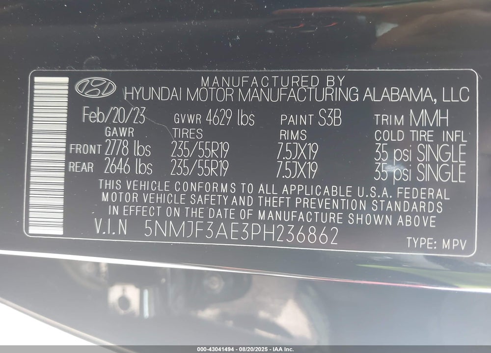 2023 HYUNDAI TUCSON VIN: 5NMJF3AE3PH236862