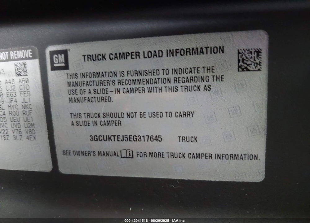 2014 CHEVROLET SILVERADO 1500 VIN: 3GCUKTEJ5EG317645