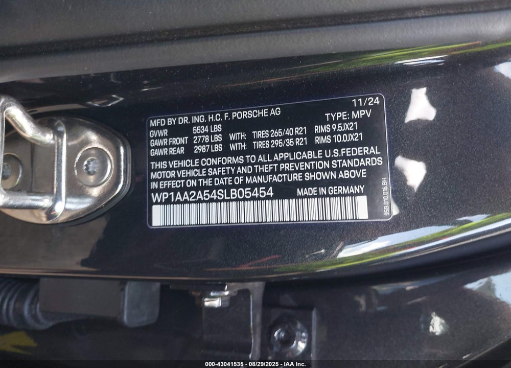 2025 PORSCHE MACAN T VIN: WP1AA2A54SLB05454