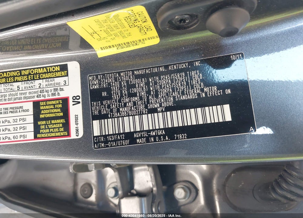 2011 TOYOTA VENZA VIN: 4T3BA3BB7BU027782