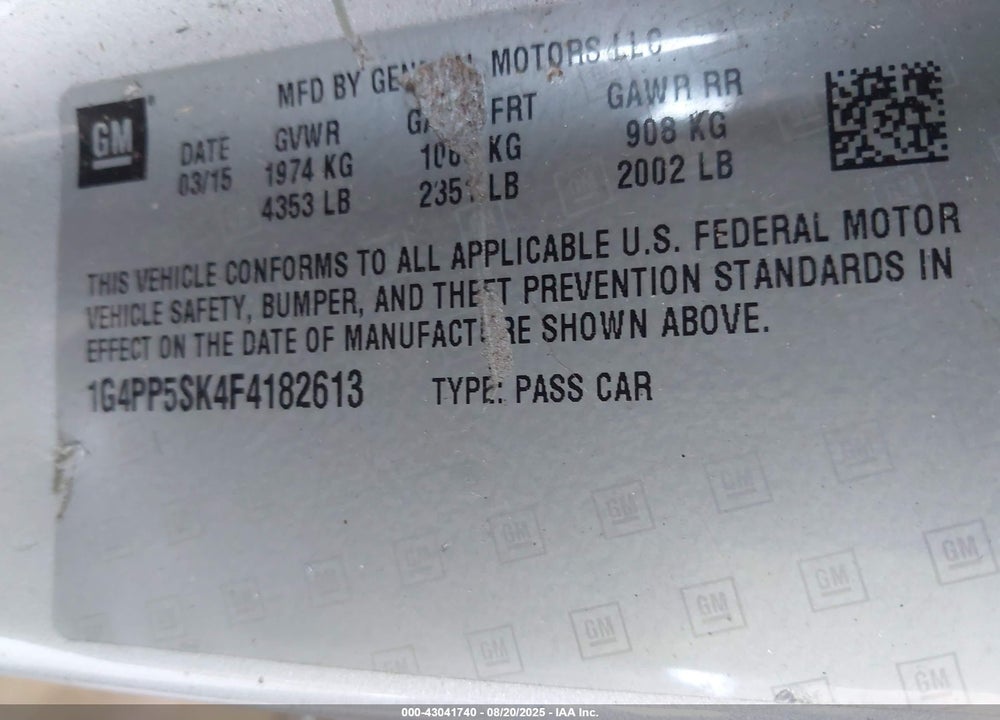 2015 BUICK VERANO VIN: 1G4PP5SK4F4182613