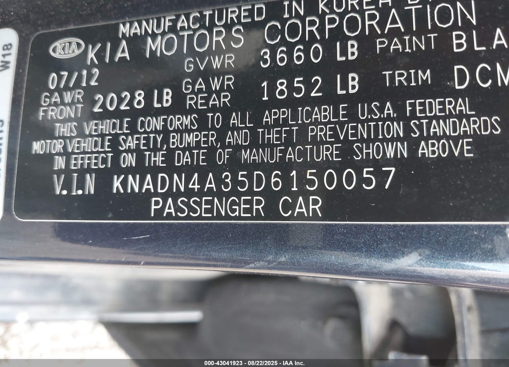 2013 KIA RIO VIN: KNADN4A35D6150057