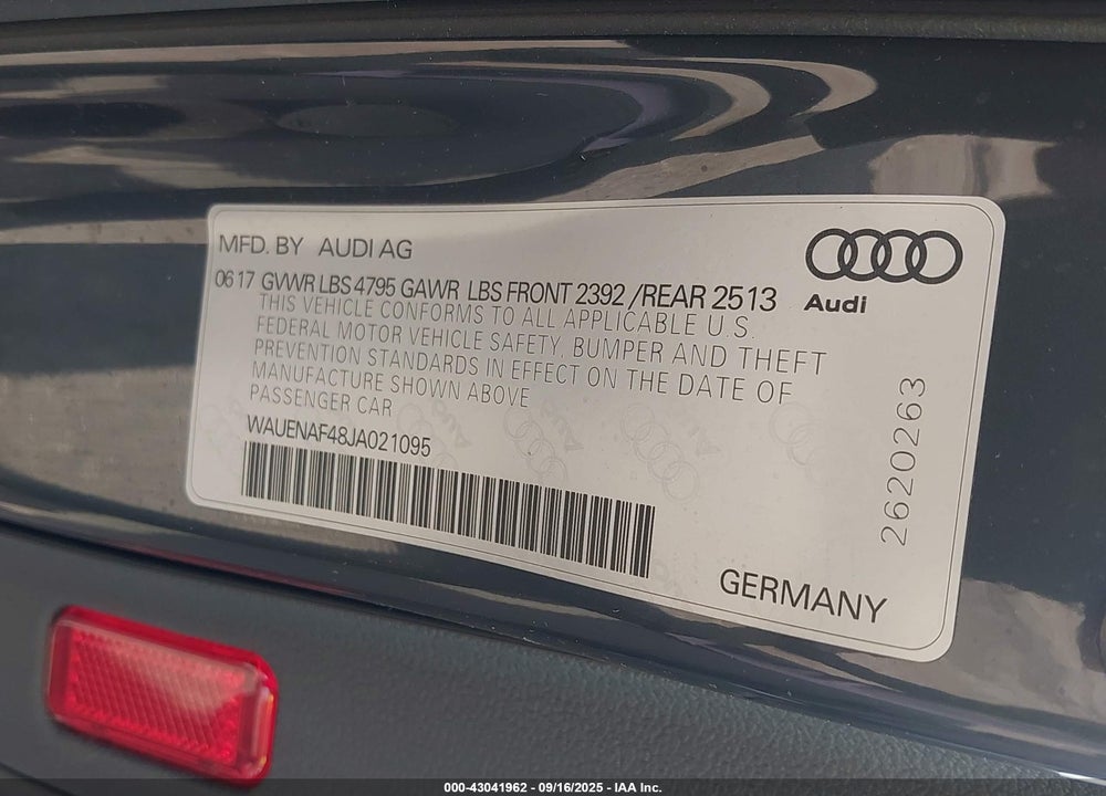 2018 AUDI A4 VIN: WAUENAF48JA021095