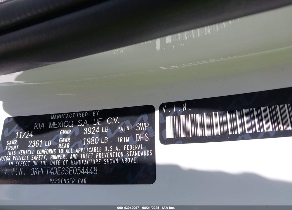 2025 KIA K4 LX VIN: 3KPFT4DE3SE054448