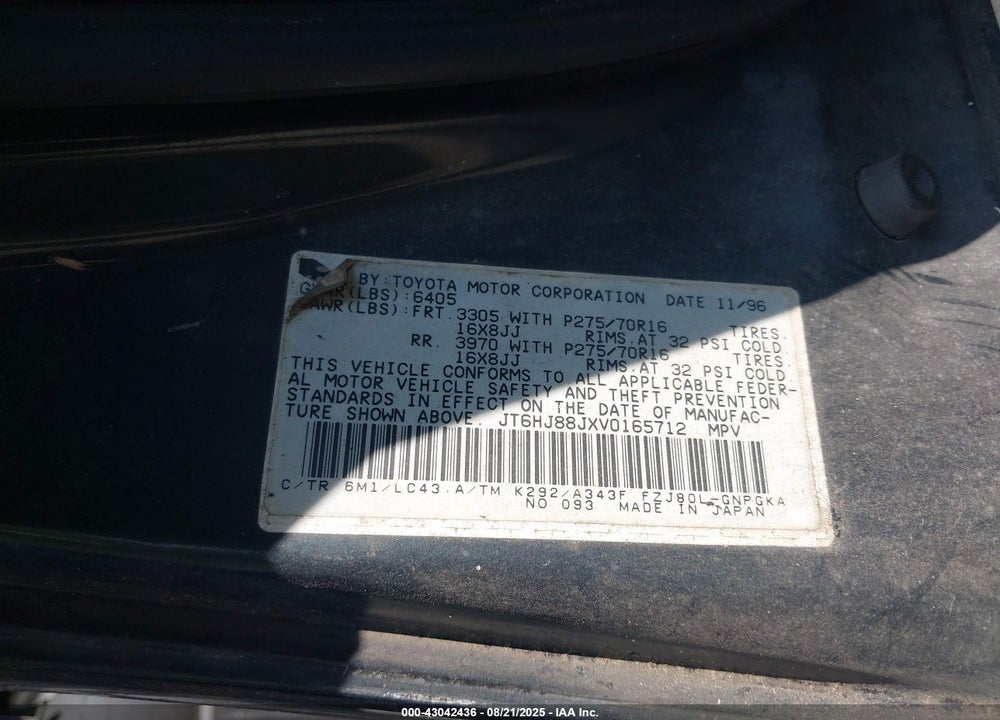 1997 LEXUS LX 450 VIN: JT6HJ88JXV0165712