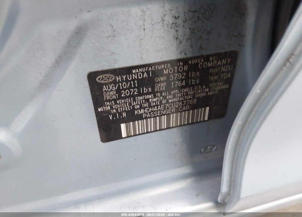 2012 HYUNDAI ELANTRA VIN: KMHDH4AE7CU267768
