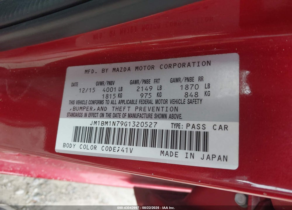 2016 MAZDA 3 VIN: JM1BM1N79G1320527