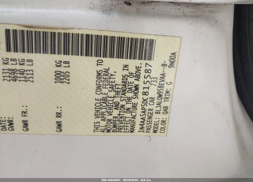 2013 NISSAN MAXIMA 3.5 S VIN: 1N4AA5AP5DC815587