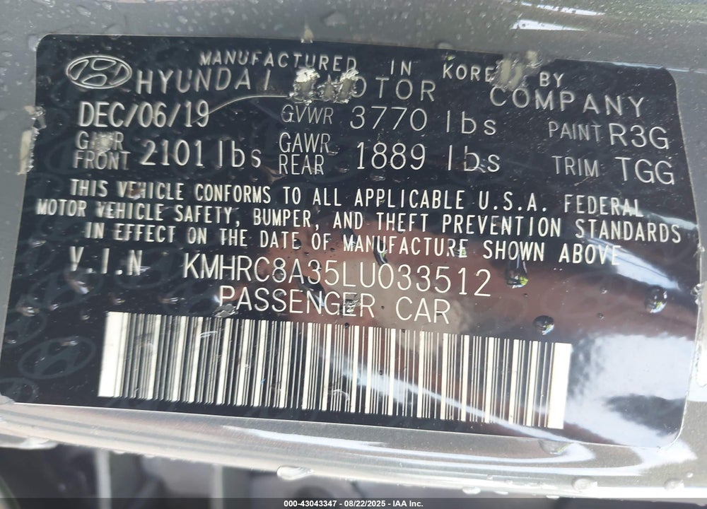 2020 HYUNDAI VENUE SEL VIN: KMHRC8A35LU033512