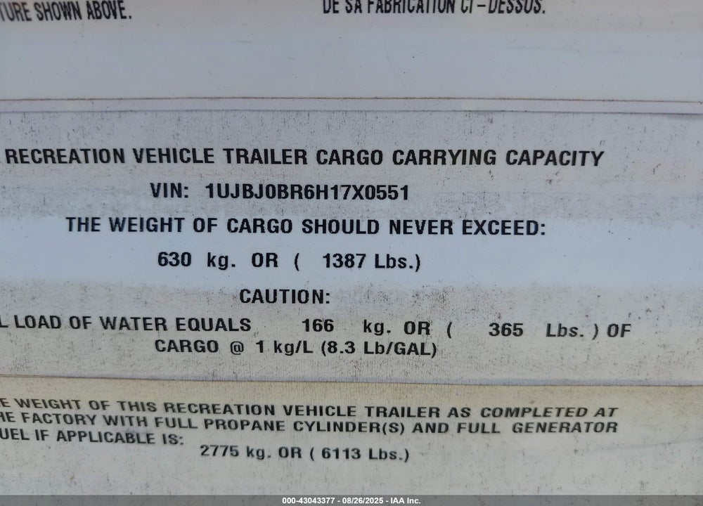 2017 JAYCO JAY FLIGHT VIN: 1UJBJ0BR6H17X0551