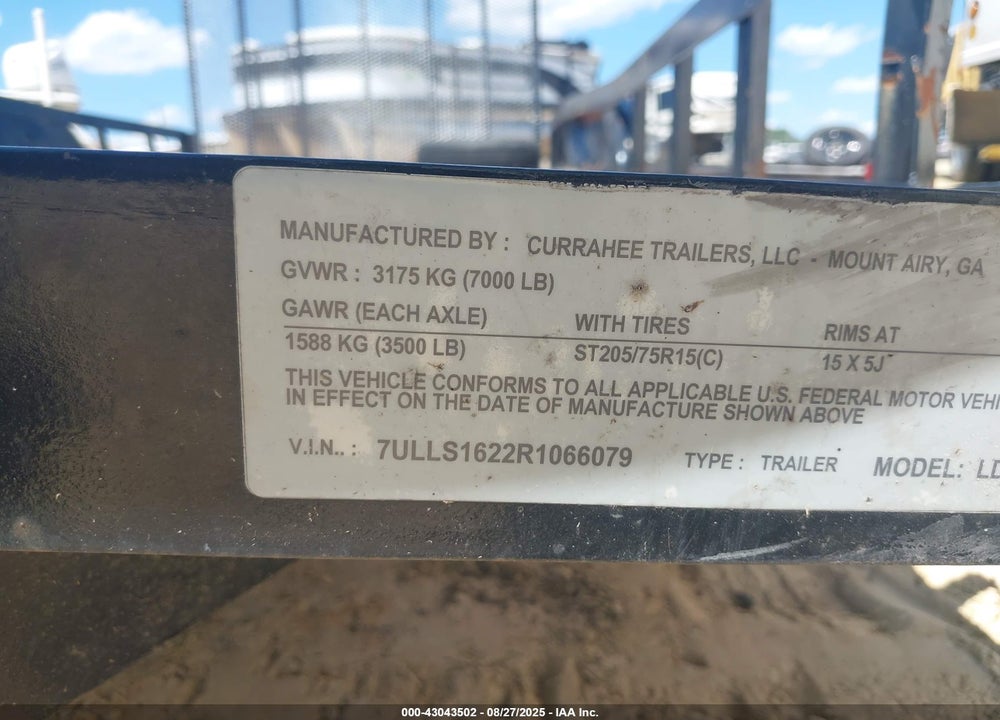 2024 CURRAHEE UTILITY TRAILER VIN: 7ULLS1622R1066079