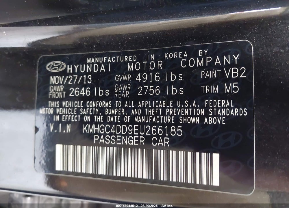 2014 HYUNDAI GENESIS VIN: KMHGC4DD9EU266185