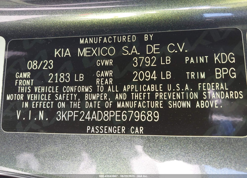 2023 KIA FORTE VIN: 3KPF24AD8PE679689