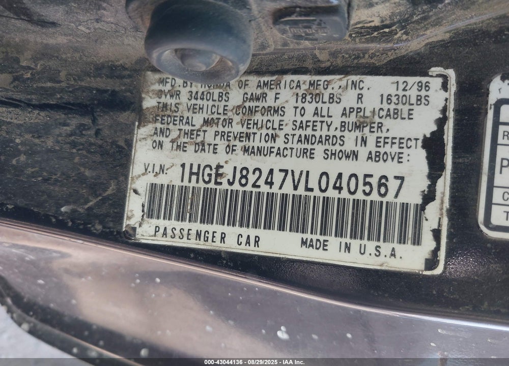 1997 HONDA CIVIC EX VIN: 1HGEJ8247VL040567