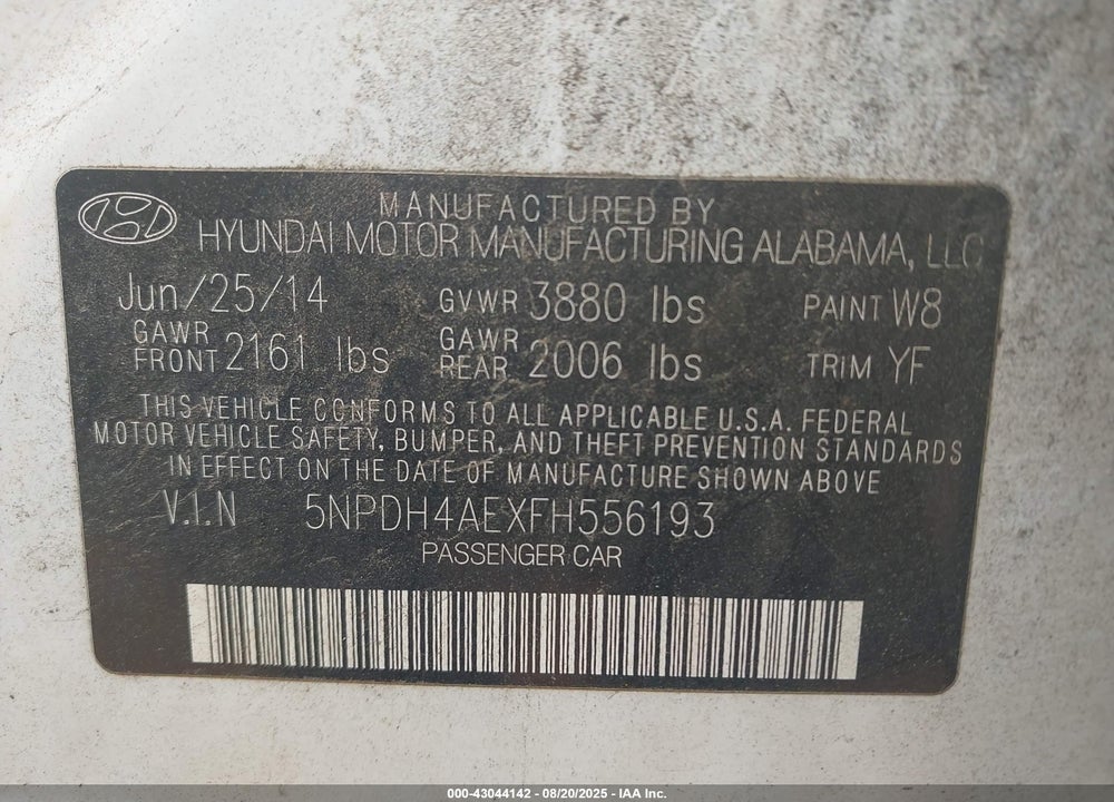 2015 HYUNDAI ELANTRA LIMITED VIN: 5NPDH4AEXFH556193