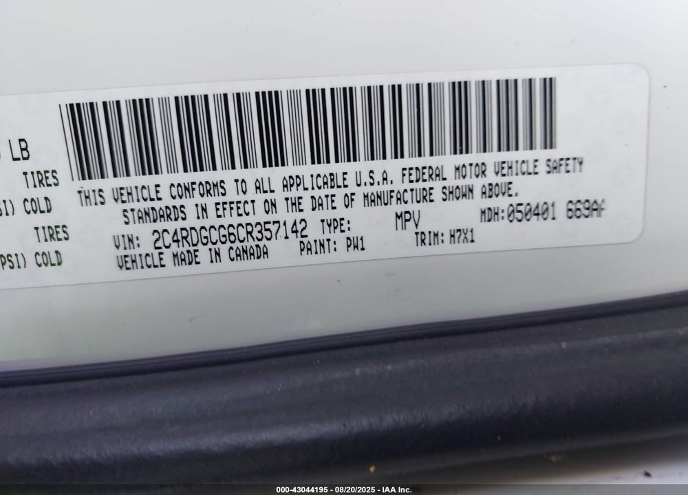2012 DODGE GRAND CARAVAN SXT VIN: 2C4RDGCG6CR357142