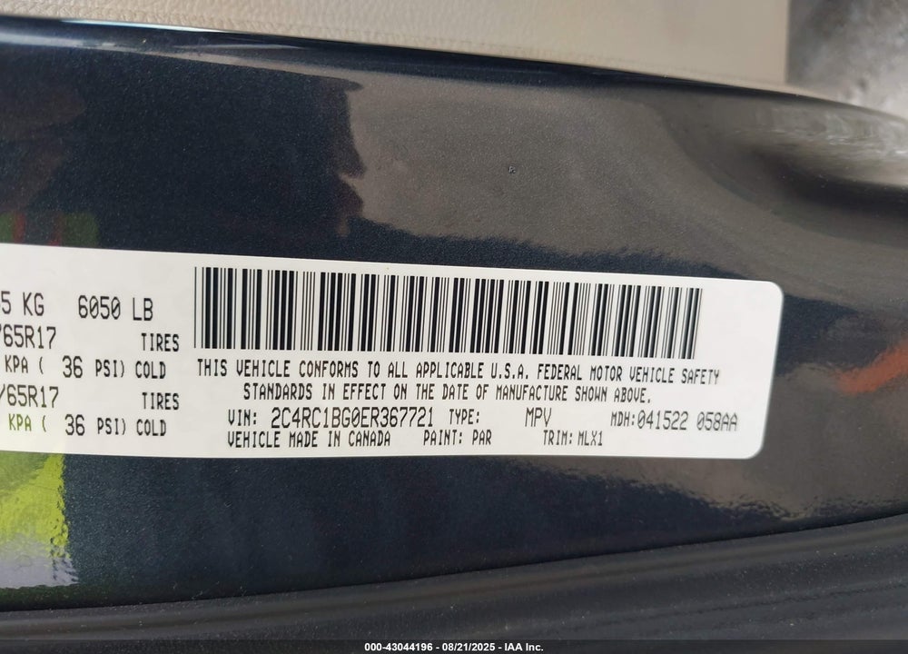 2014 CHRYSLER TOWN & COUNTRY TOURING VIN: 2C4RC1BG0ER367721