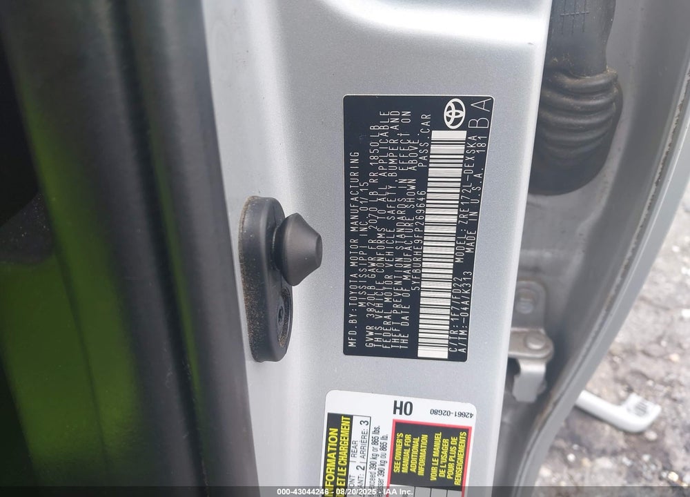 2015 TOYOTA COROLLA VIN: 5YFBURHE9FP269646