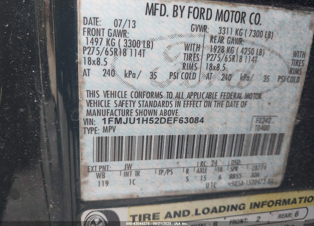 2013 FORD EXPEDITION VIN: 1FMJU1H52DEF63084
