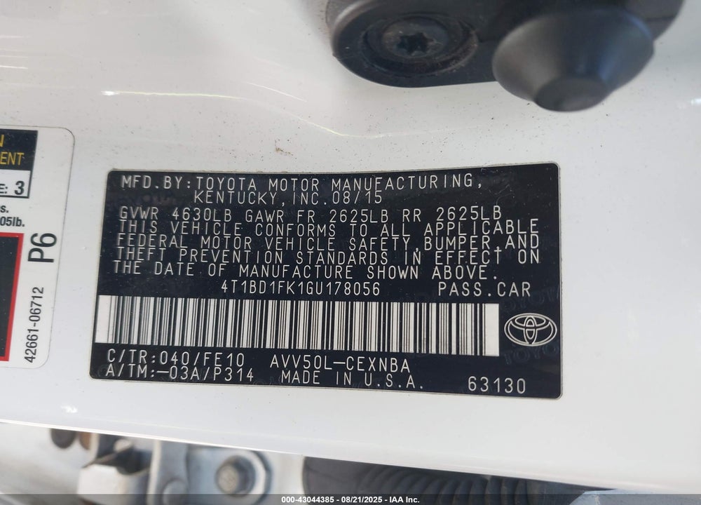 2016 TOYOTA CAMRY HYBRID VIN: 4T1BD1FK1GU178056