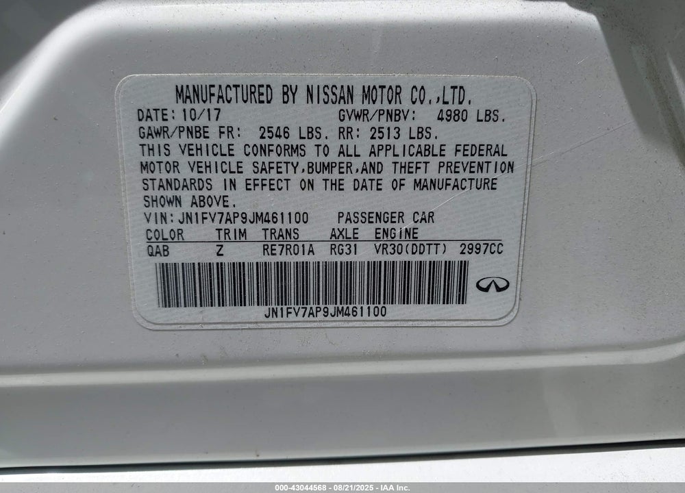 2018 INFINITI Q50 VIN: JN1FV7AP9JM461100