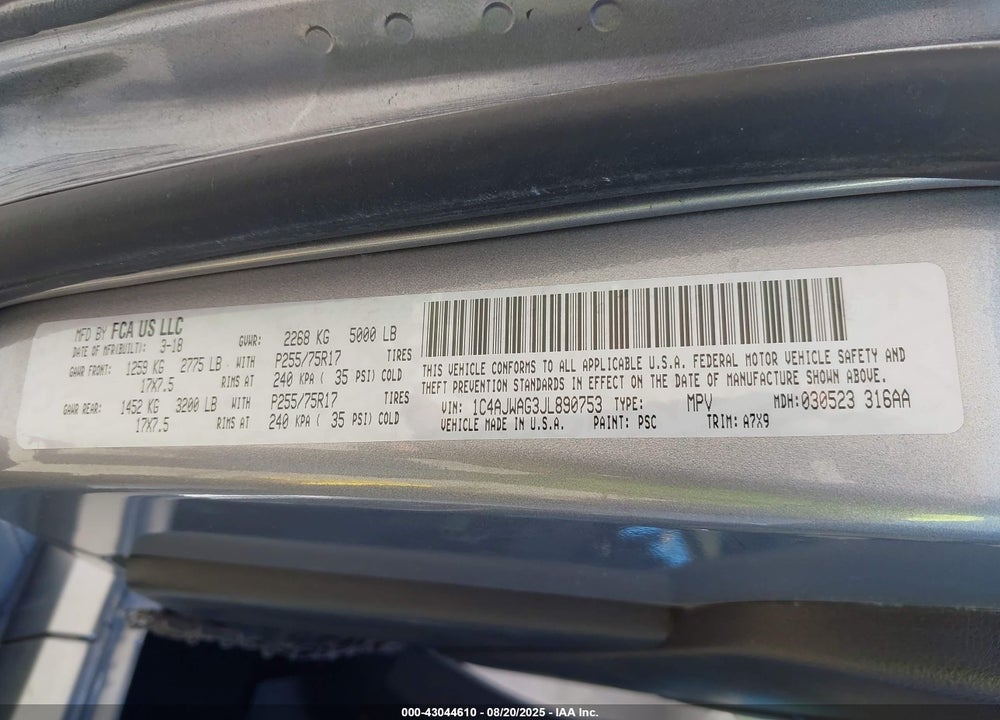 2018 JEEP WRANGLER / VIN: 1C4AJWAG3JL890753