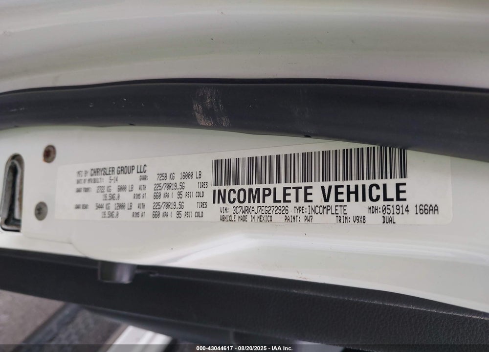 2014 RAM 4500 CHASSIS TRADESMAN/SLT VIN: 3C7WRKAJ7EG272926