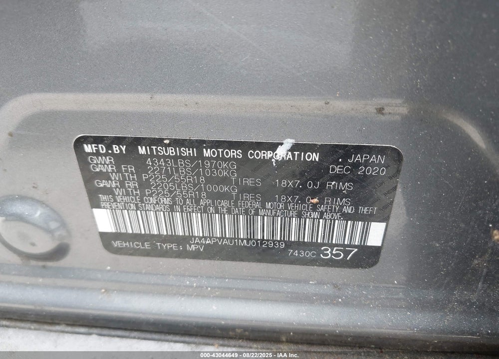 2021 MITSUBISHI OUTLANDER SPORT VIN: JA4APVAU1MU012939