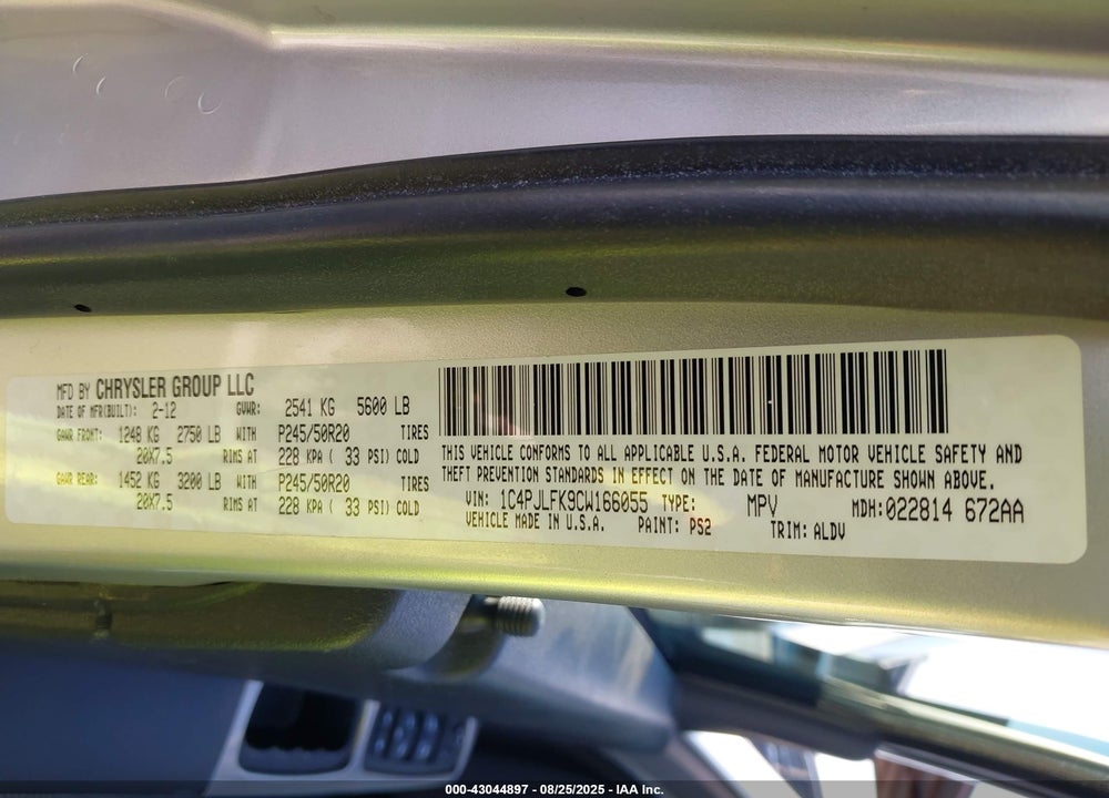 2012 JEEP LIBERTY VIN: 1C4PJLFK9CW166055
