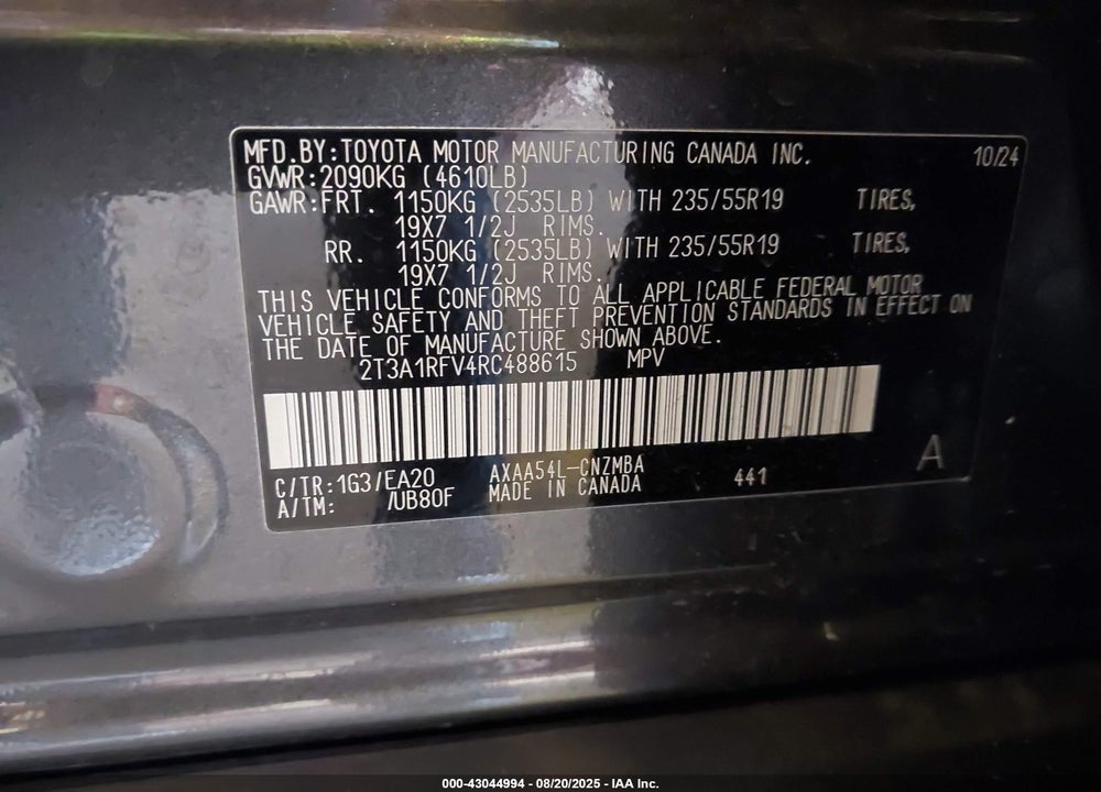 2024 TOYOTA RAV4 VIN: 2T3A1RFV4RC488615