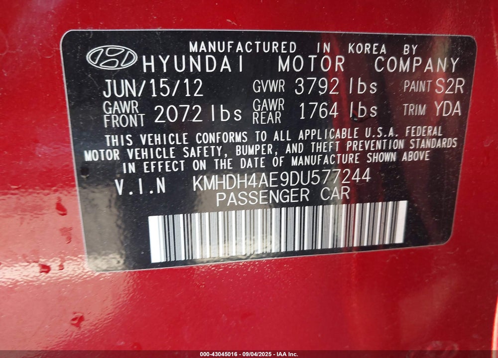 2013 HYUNDAI ELANTRA GLS VIN: KMHDH4AE9DU577244