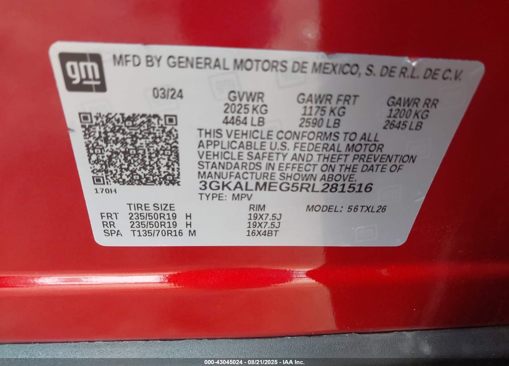 2024 GMC TERRAIN VIN: 3GKALMEG5RL281516