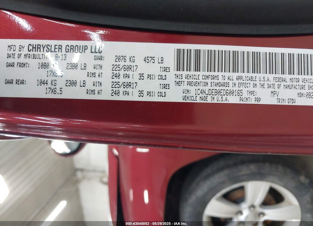 2014 JEEP COMPASS VIN: 1C4NJDEB0ED600165