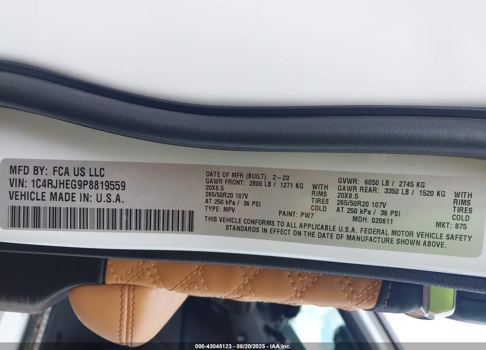 2023 JEEP GRAND CHEROKEE SUMMIT 4X4 VIN: 1C4RJHEG9P8819559