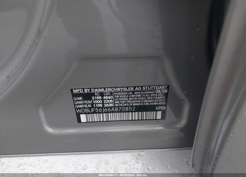 2006 MERCEDES-BENZ E 350 VIN: WDBUF56J66A870852