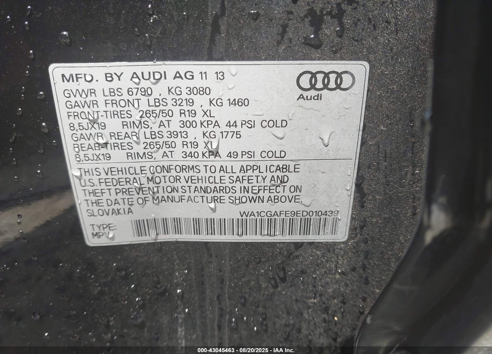 2014 AUDI Q7 VIN: WA1CGAFE9ED010439