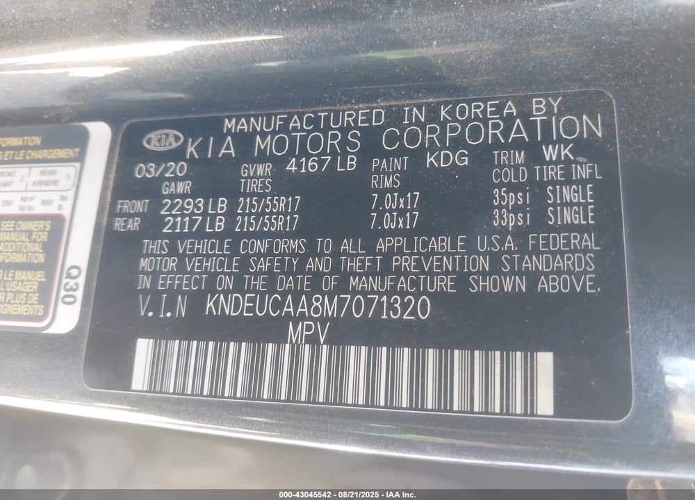 2021 KIA SELTOS VIN: KNDEUCAA8M7071320