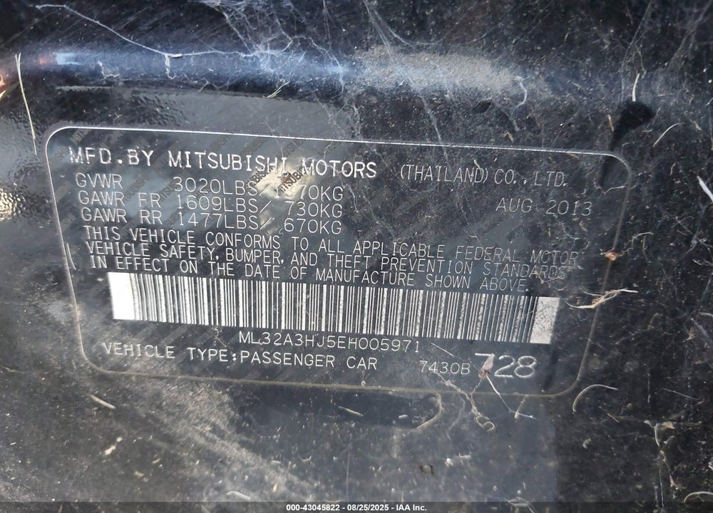2014 MITSUBISHI MIRAGE DE VIN: ML32A3HJ5EH005971