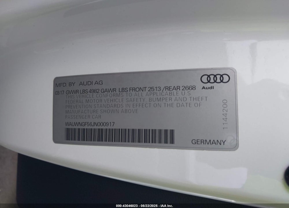 2018 AUDI A5 VIN: WAUWNGF56JN000917