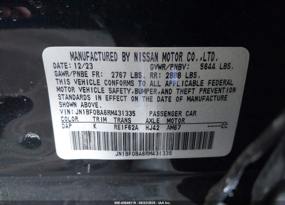 2024 NISSAN ARIYA VIN: JN1BF0BA6RM431335