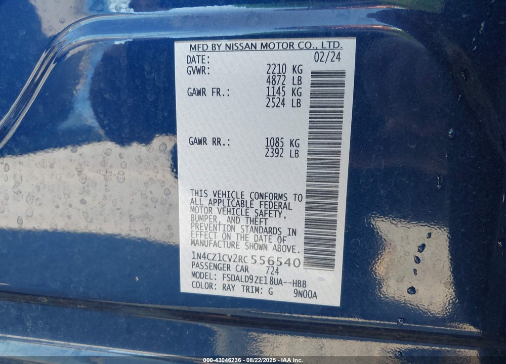 2024 NISSAN LEAF VIN: 1N4CZ1CV2RC556540