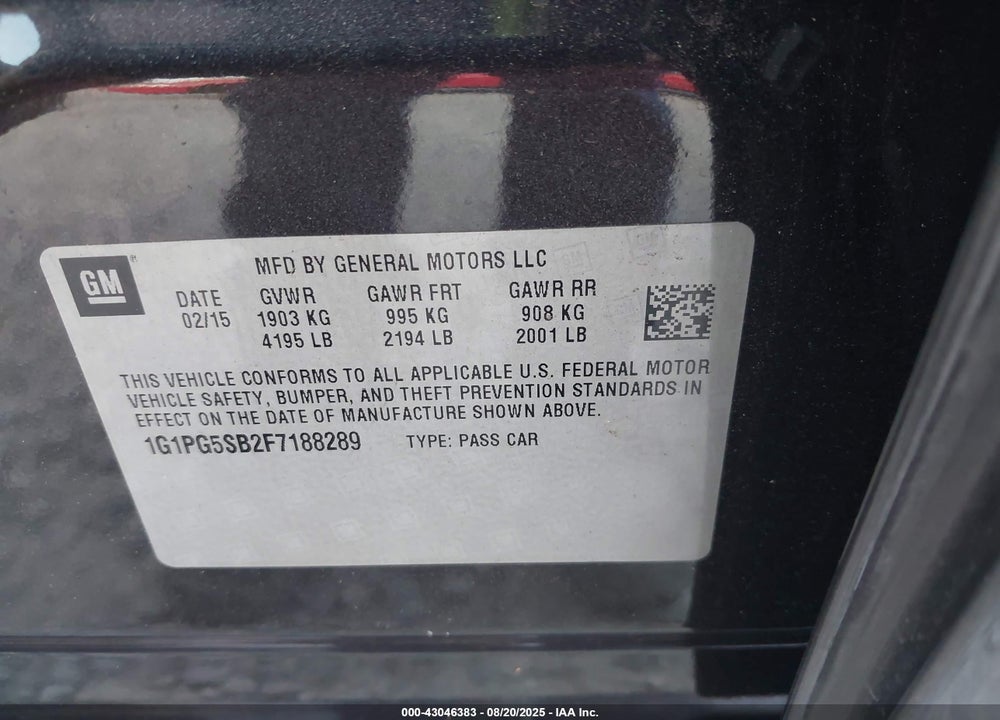 2015 CHEVROLET CRUZE VIN: 1G1PG5SB2F7188289